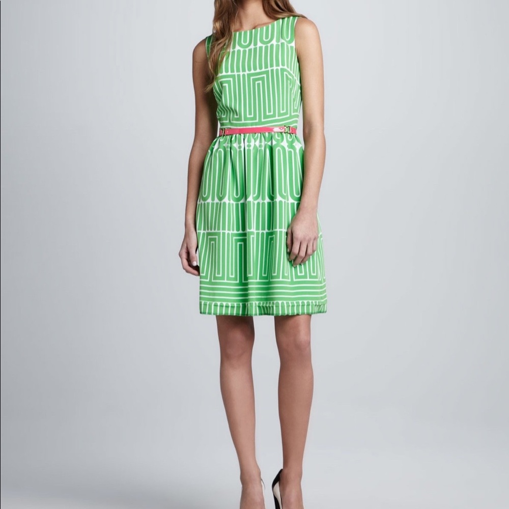 Trina Turk Garden Maze Print Sheath Dress Women’s Size 10 Green Wedding Guest